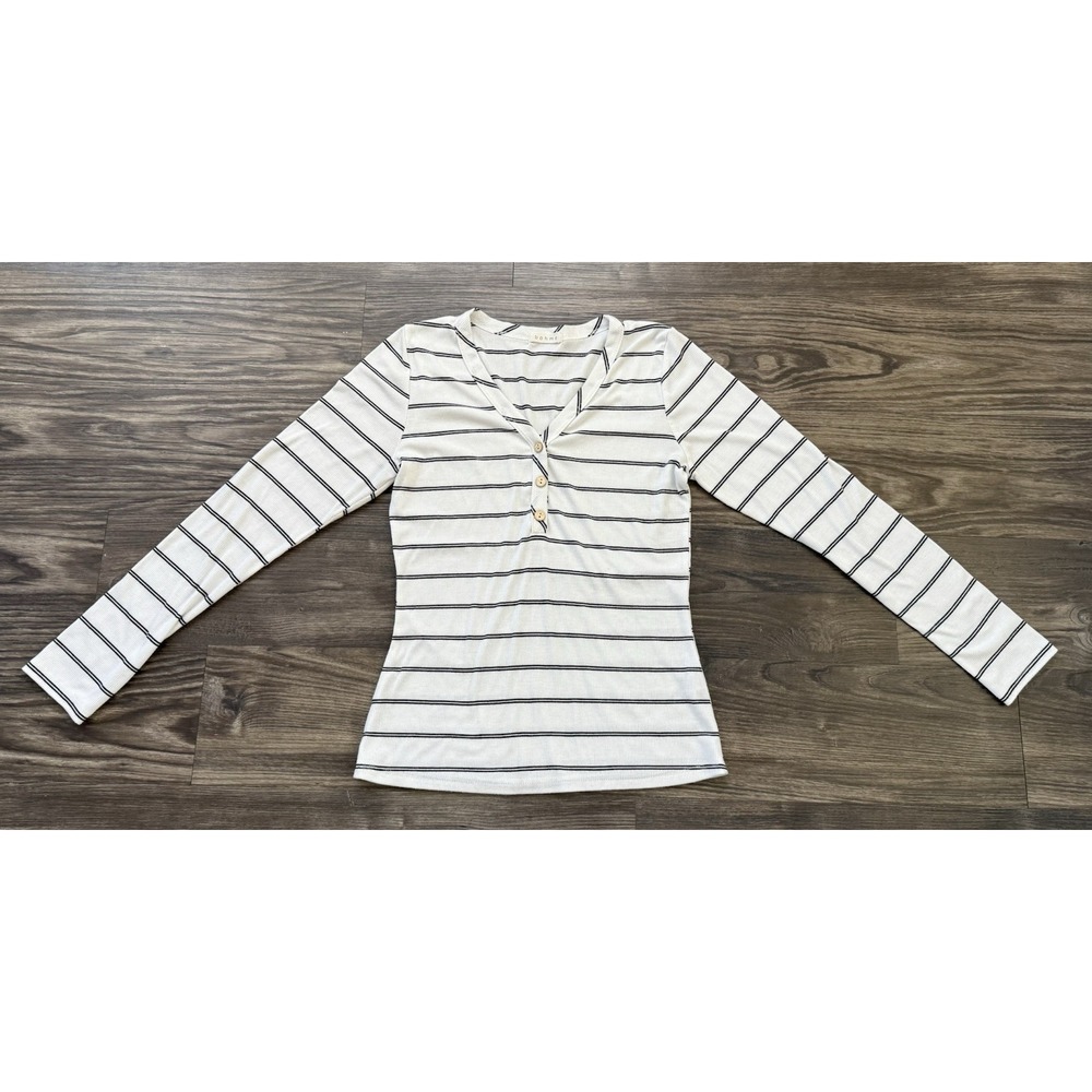 SOLD
 RibbedModern Bohme Classic Everyday Black Striped‎ Long Sleeve Top Small